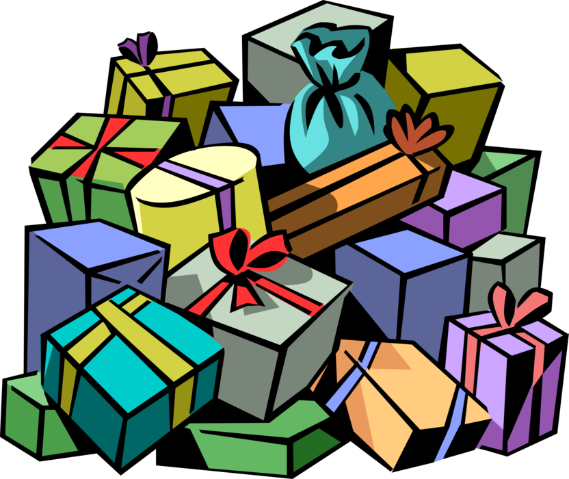 Gift Clipart Stack Present - Pile Of Presents Clipart - Png Download (832x700), Png Download