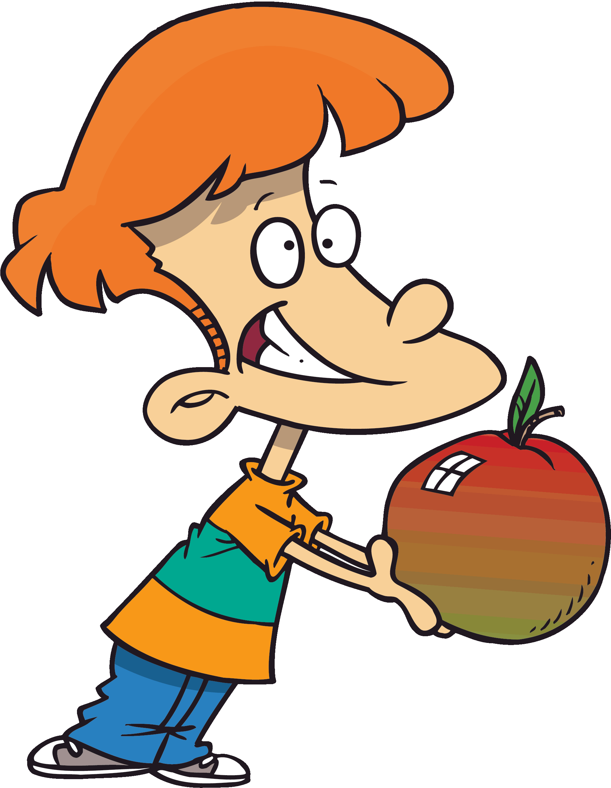 Image Transparent Apple Picking Clipart - Boy With Apple Cartoon - Png Download (2000x2580), Png Download