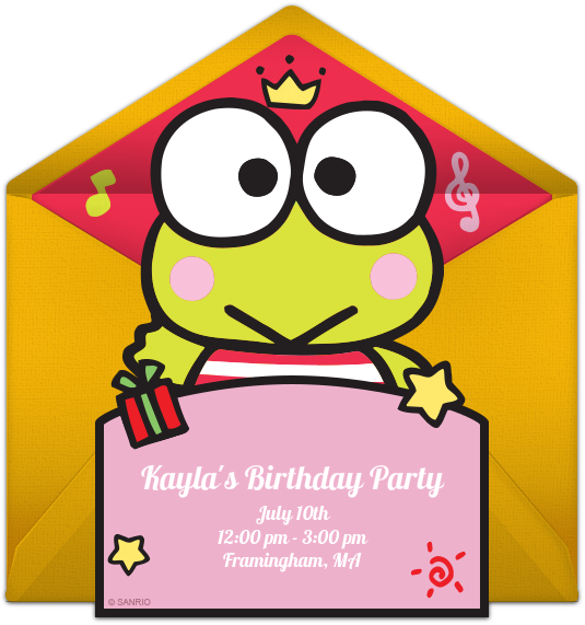 Keroppi Online Invitation - Birthday Invitation With Keroppi Clipart (650x650), Png Download