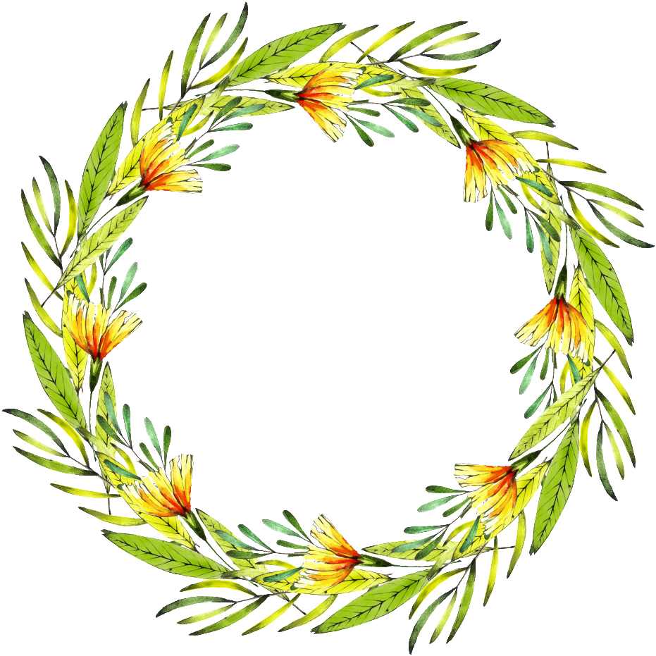 Green And Yellow Wreath Transparent Decorative - Yellow Clipart (1024x1024), Png Download