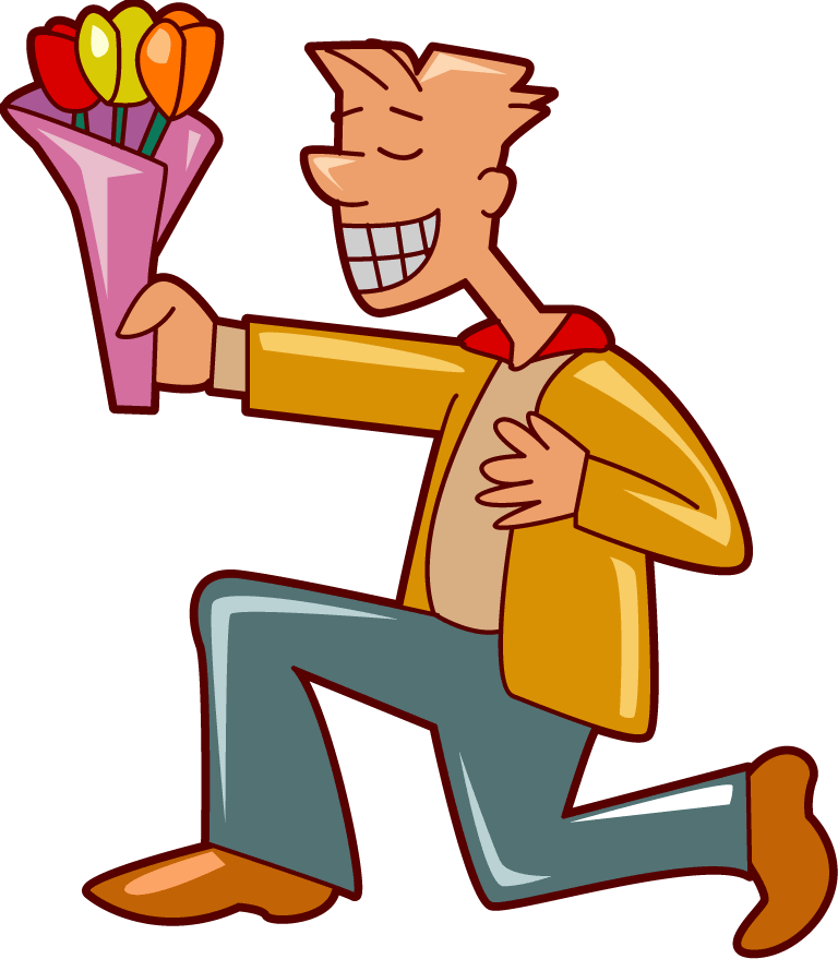 Men Clipart Cute - Man With Rose Clipart - Png Download (768x879), Png Download