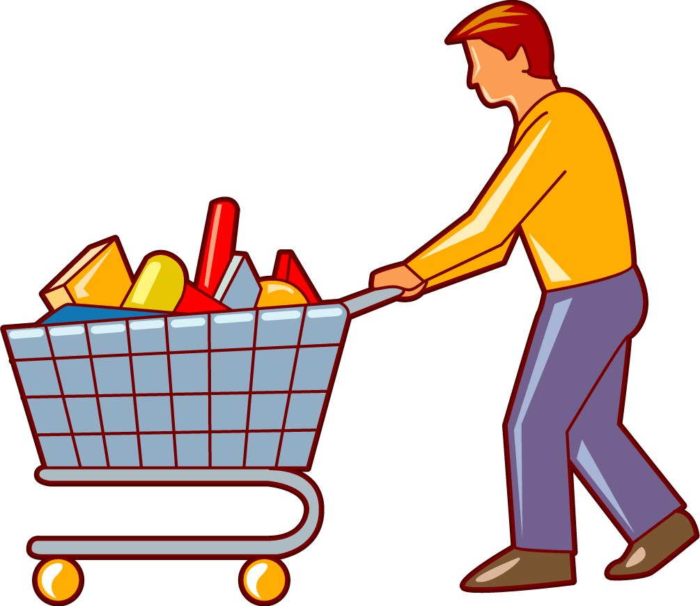 Cart Clipart - Shopping Trolley Clipart Man - Png Download (1005x870), Png Download
