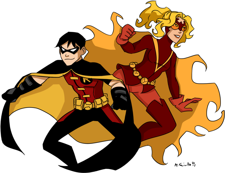 Quick Robin And Flamebird [link] From Young Justice - Flamebird Young Justice Clipart (900x695), Png Download
