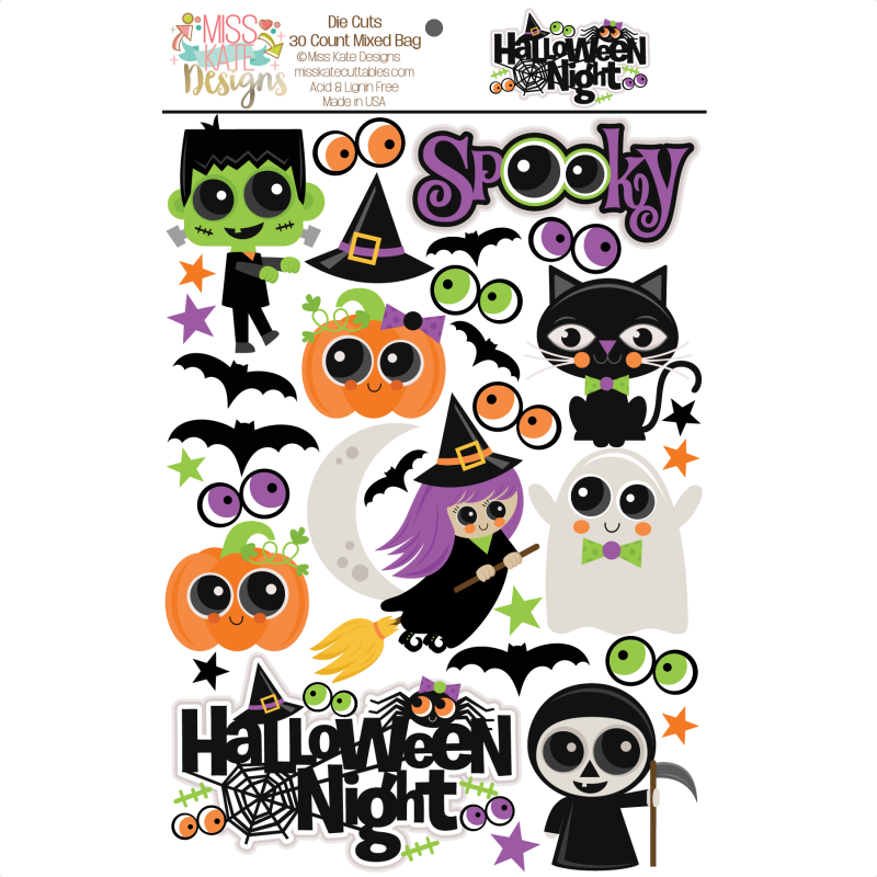 Miss Kate Designs Halloween Night Paper Die Cuts For - Halloween Costume Shirt Spider In Halloween Night Cute Clipart (800x800), Png Download