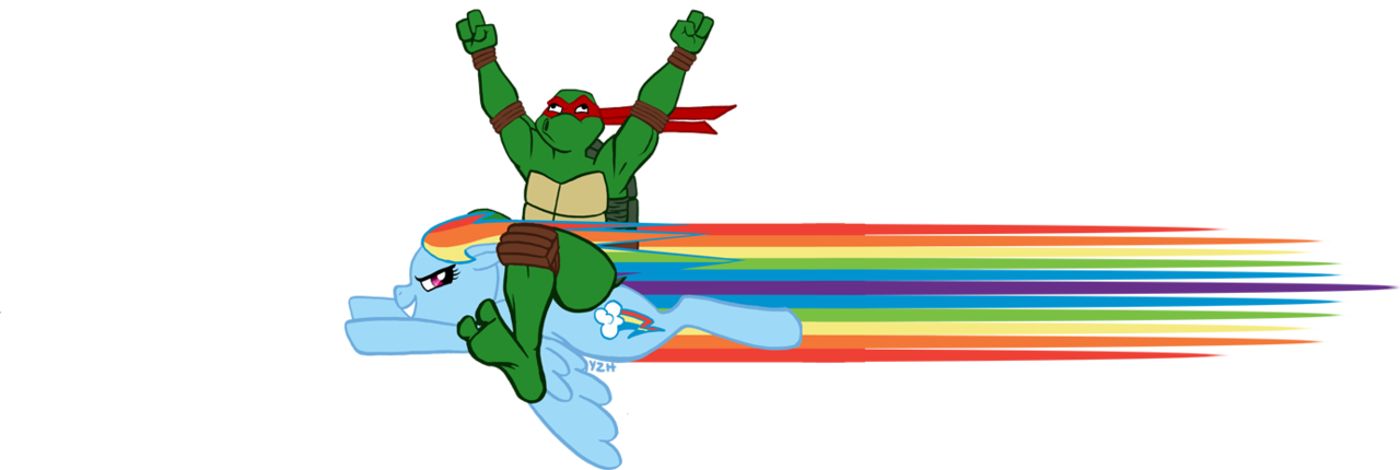 Zakniteh, Crossover, Rainbow Dash, Raphael, Safe, Teenage - My Little Pony And Teenage Mutant Ninja Turtle Clipart (1280x430), Png Download