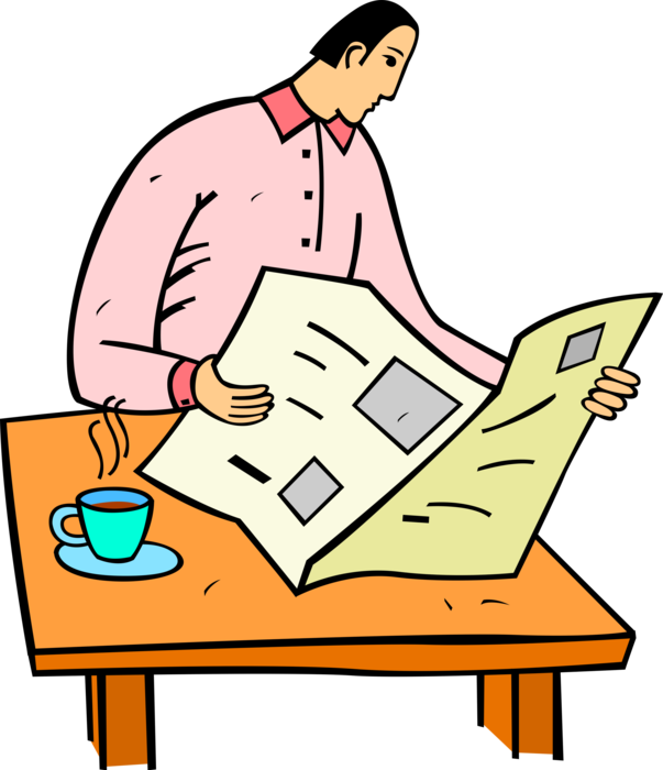 Vector Illustration Of Man Reads Newspaper Current - Человек Читает Png Clipart (603x700), Png Download