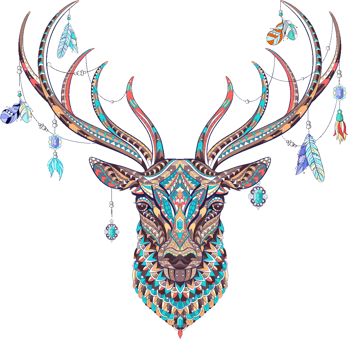 Sticker Boheme Cerf Ambiance Sticker Col Inc Sand L014 - Deer Totem Clipart (1200x1200), Png Download