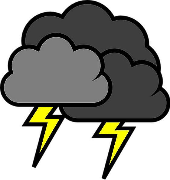 Lightning Stormy Weather Storms Clouds Blackclouds - Thunder And Lightning Clipart - Png Download (562x594), Png Download