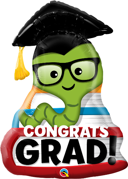 Congrats Grad Bookworm 37" Supershape Balloon - Cms Escuela Clipart (600x600), Png Download
