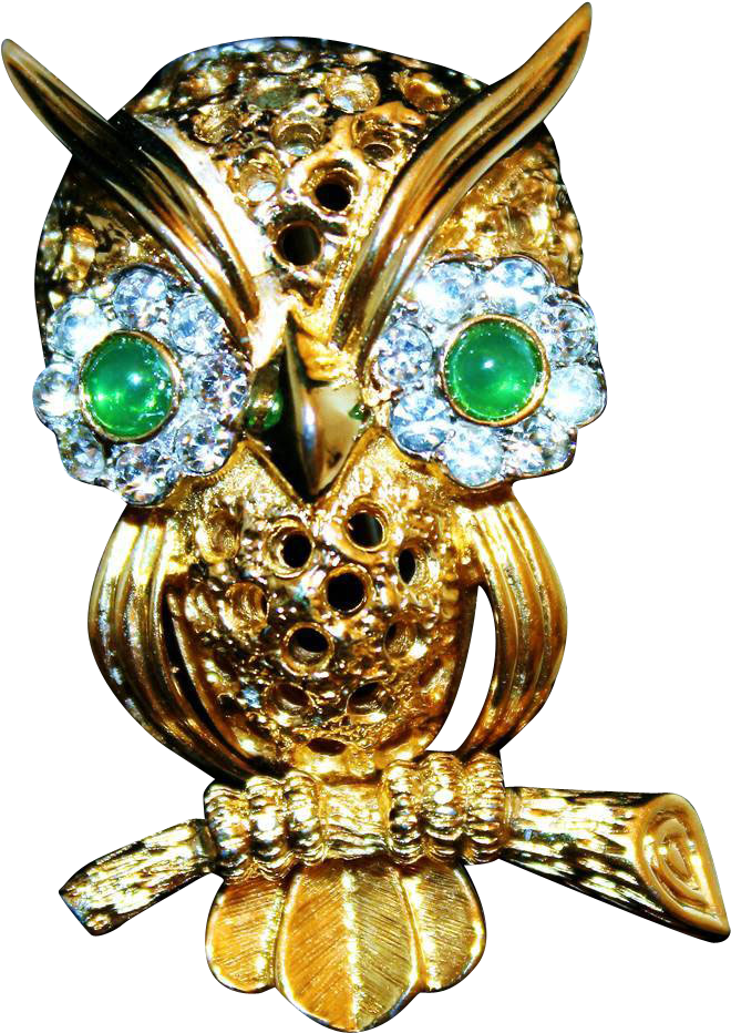 Vintage Jomaz Gold Plated Glass Jeweled Figural Owl - Screech Owl Clipart (931x931), Png Download