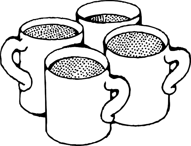 Black, Outline, Drawing, Cup, White, Cartoon, Hot, - Cups Black And White Clipart (640x490), Png Download