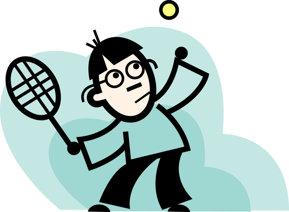 Vector Illustration Of Tennis Player Serves Ball In Clipart (955x700), Png Download
