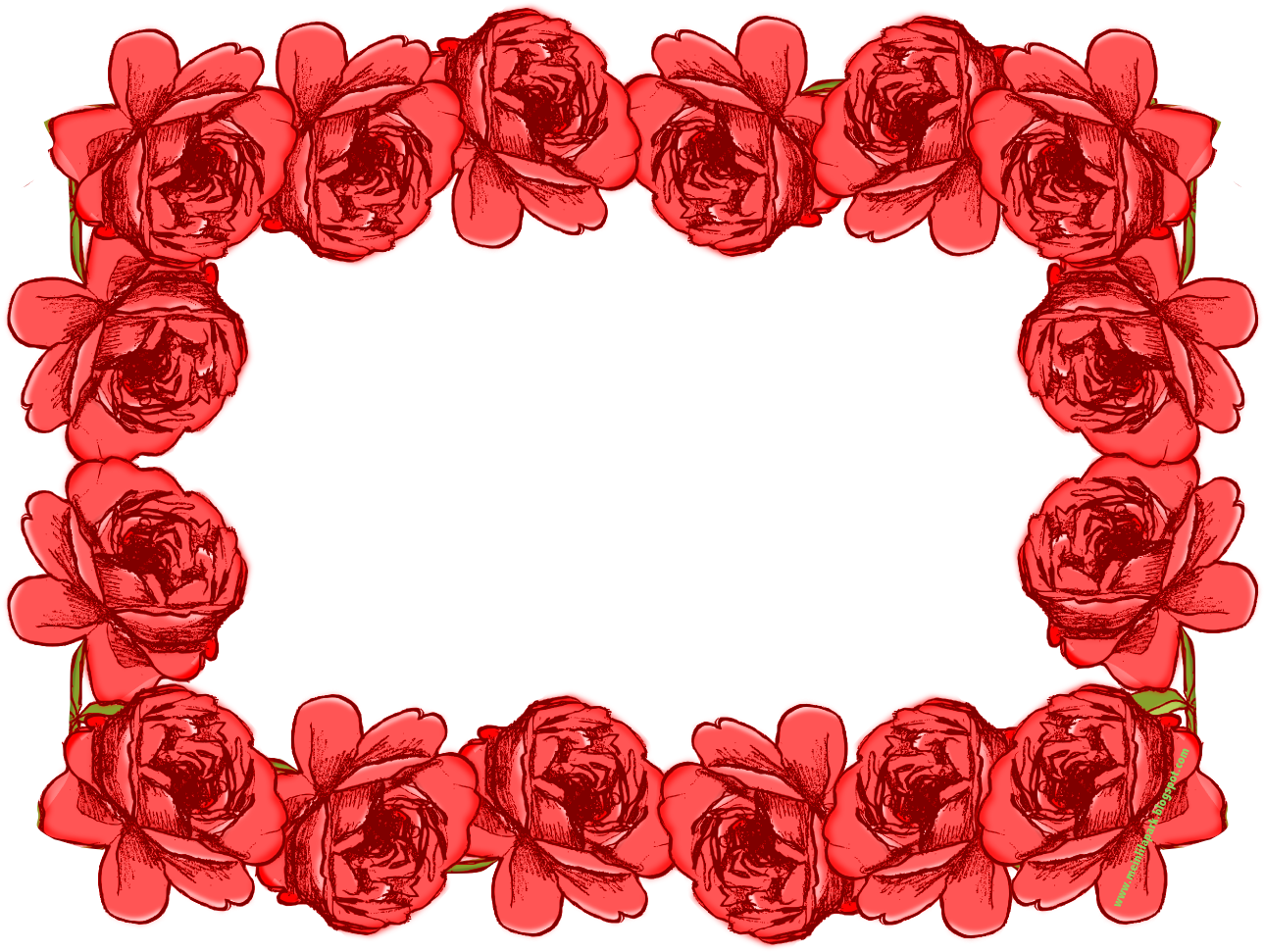 Free Digital Red Rose Blossom Frame Png With Transparent Clipart (1390x975), Png Download