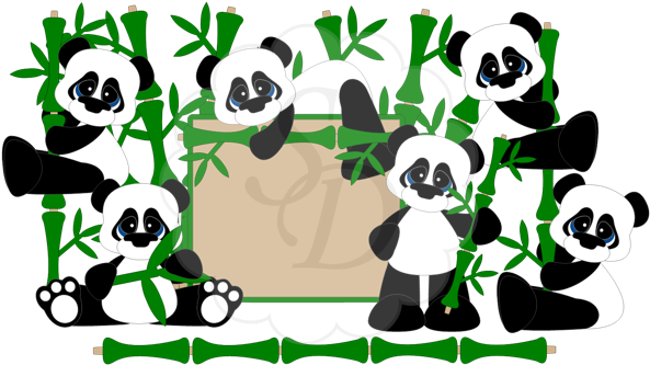 Panda Bears With Bamboo - Cartoon Clipart (600x600), Png Download