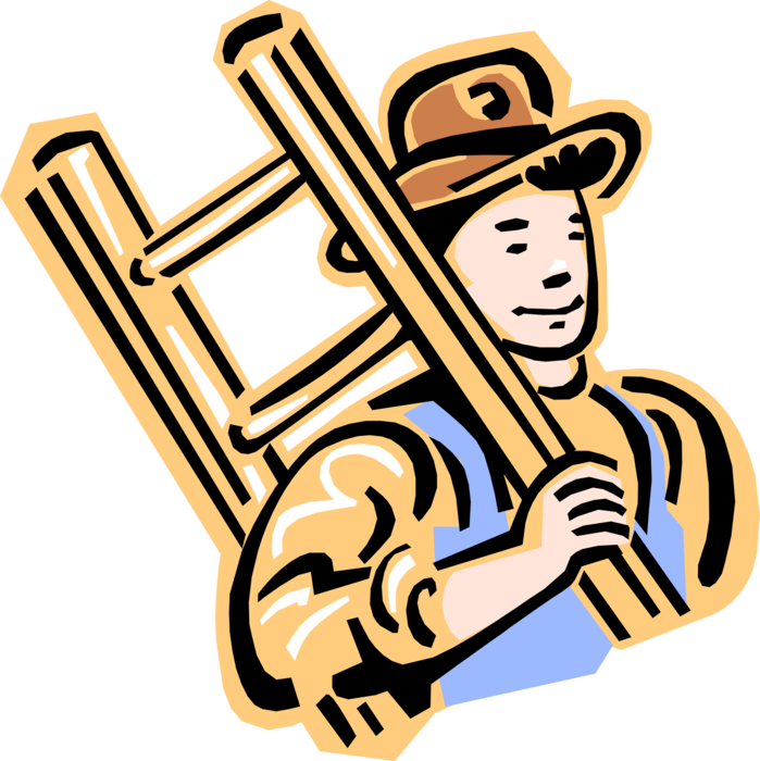 Vector Illustration Of 1950's Vintage Style Home Renovation - Carrying A Ladder Clip Art - Png Download (699x700), Png Download