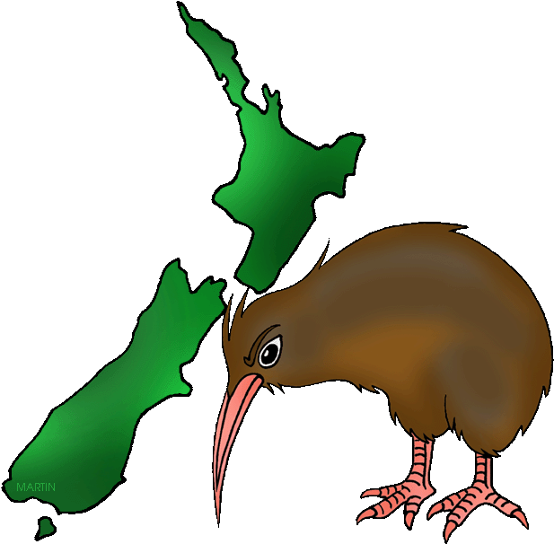 Australia Pacific Clip Art By Phillip Martin - New Zealand Map Kiwi - Png Download (657x648), Png Download