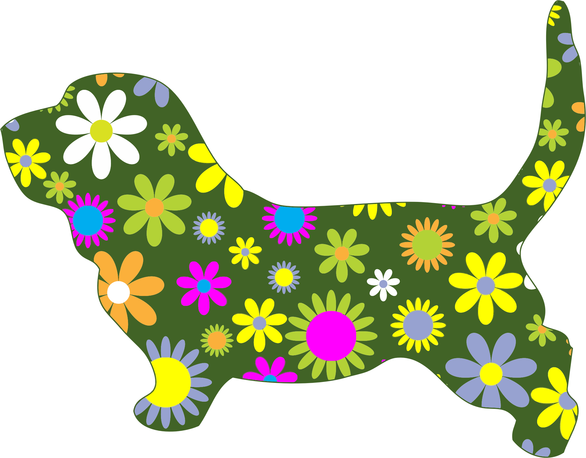 Retro Floral Big Image - Dog With Flowers Clipart - Png Download (1955x1529), Png Download