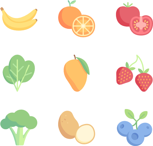 Fruits And Vegetables - Food Icons Clipart (600x564), Png Download