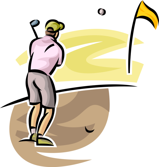 Golfer Plays Ball Out Of Sand Image - Illustration Clipart (668x700), Png Download
