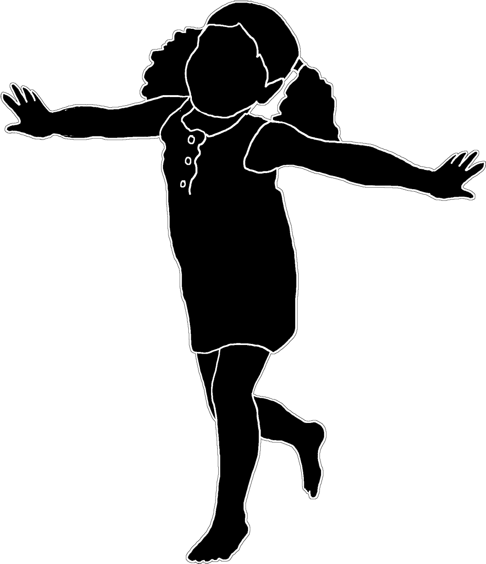 Silhouette Of Playing Girl White Stroke - Thin Girl Silhouette Clipart (999x1181), Png Download