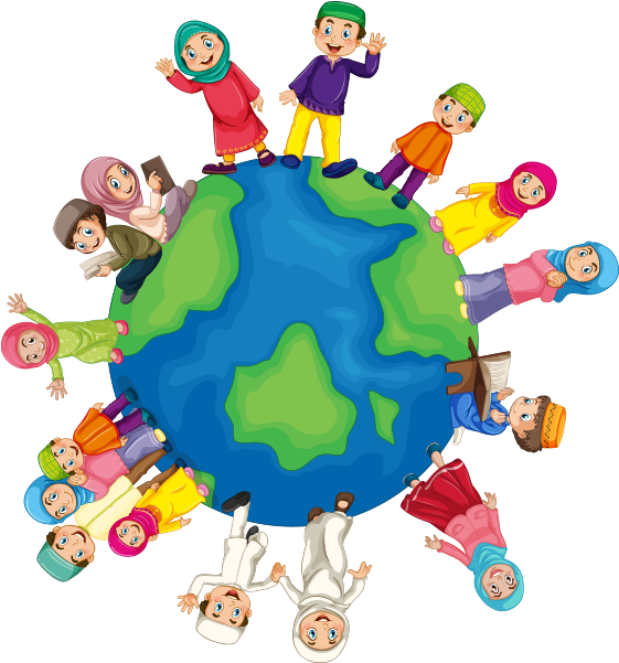 Clipart Dünya Üzerindeki Müslüman Çocuklar - Muslim Children Cartoon - Png Download (571x600), Png Download