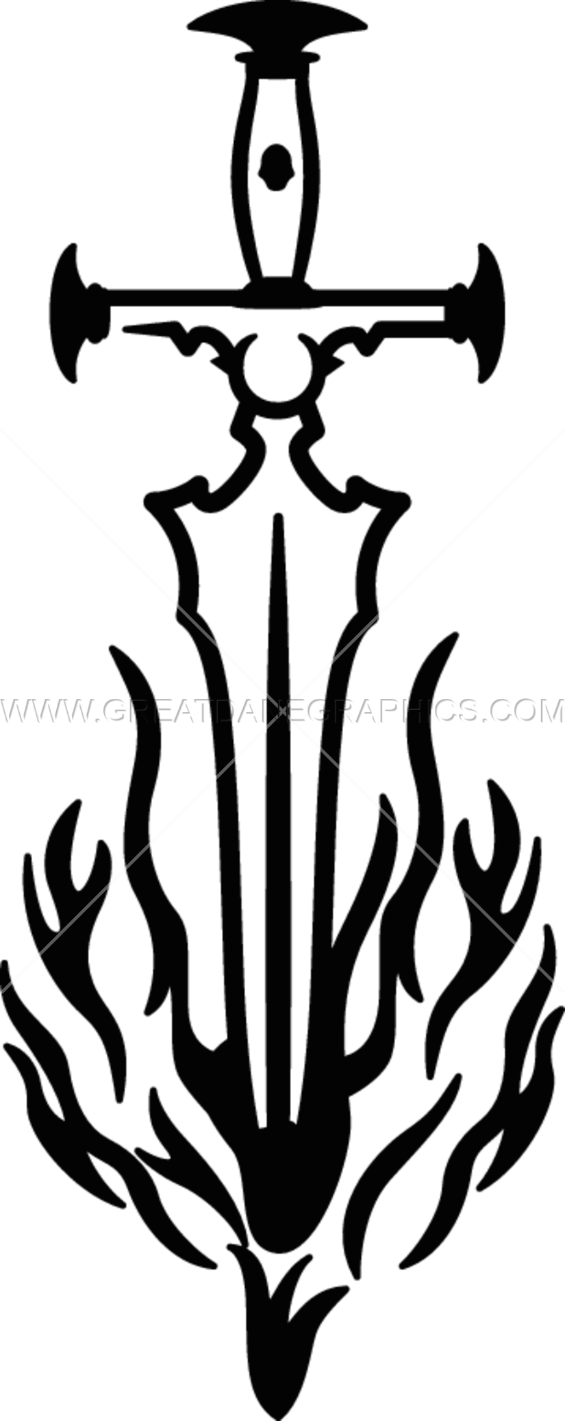 Gothic Clipart Sword - Fire Sword Black And White - Png Download (825x2074), Png Download