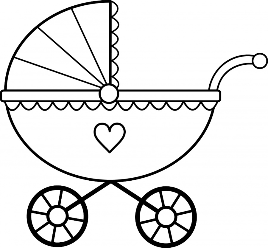 Download Baby Stroller Coloring Page Clipart Colouring - Baby Carriage Clipart - Png Download (900x832), Png Download