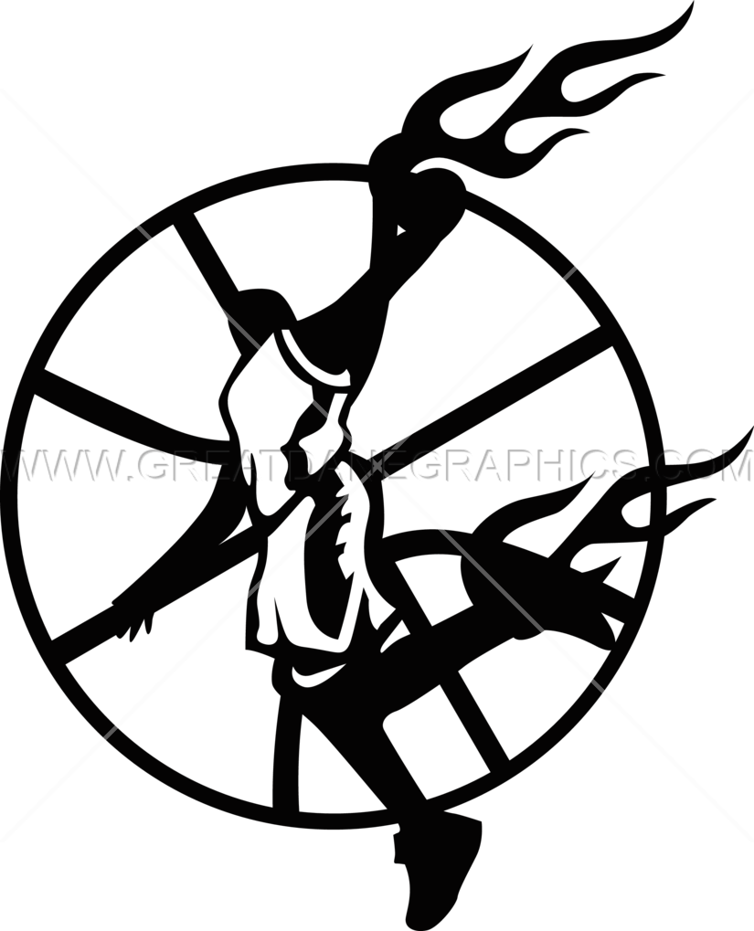 Basketball Clipart T Shirt - Black And White Fire Basketball - Png Download (825x1019), Png Download