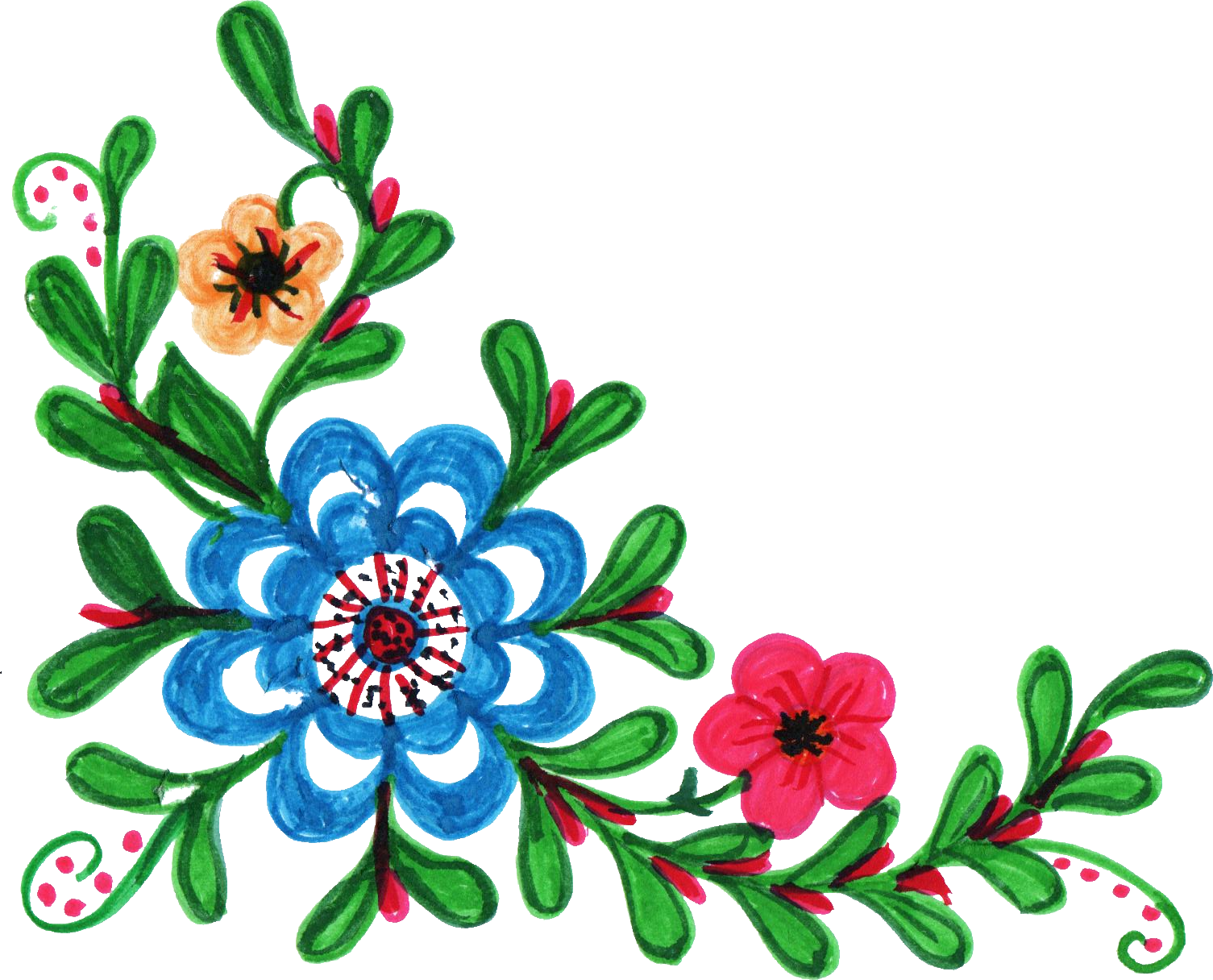 8 Colorful Flower Corner Vol - Colorful Flower Clipart Png File Transparent Png (1505x1216), Png Download