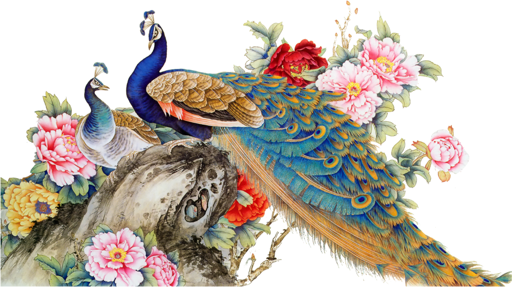 Ftestickers Watercolor Flowers Peacock Colorful Clipart (1024x1024), Png Download