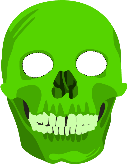 Printable Halloween Masks Halloween Printables Kids - Green Skull Clipart (610x787), Png Download