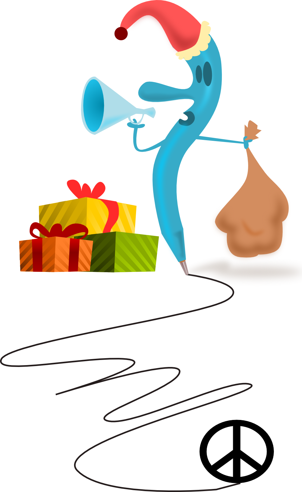 Santa Pen Peace Symbol Sign Coloring Book Colouring - Peace, Love, And Saxophone Throw Blanket Clipart (999x1625), Png Download