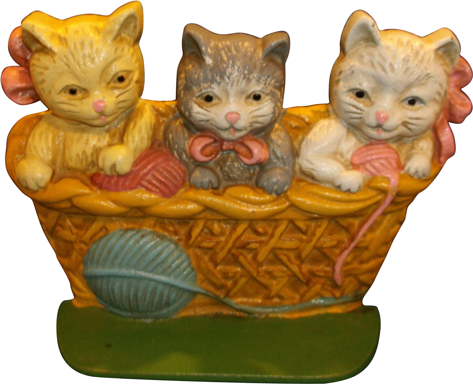 Cast Iron Painted Kittens Basket Door Stop Book End - Doorstop Clipart (1554x1554), Png Download