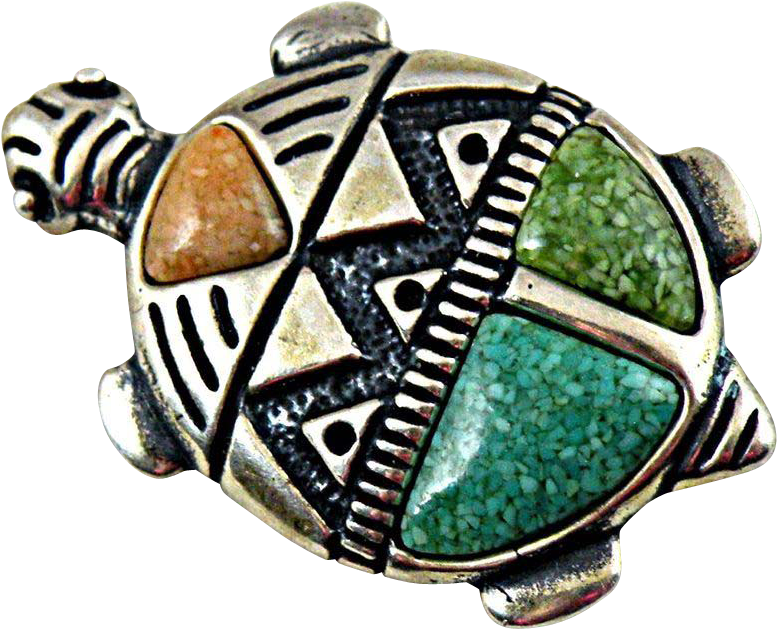 Colorful Silver Gemstone Turtle Pin Pendant Designed - Ring Clipart (776x776), Png Download