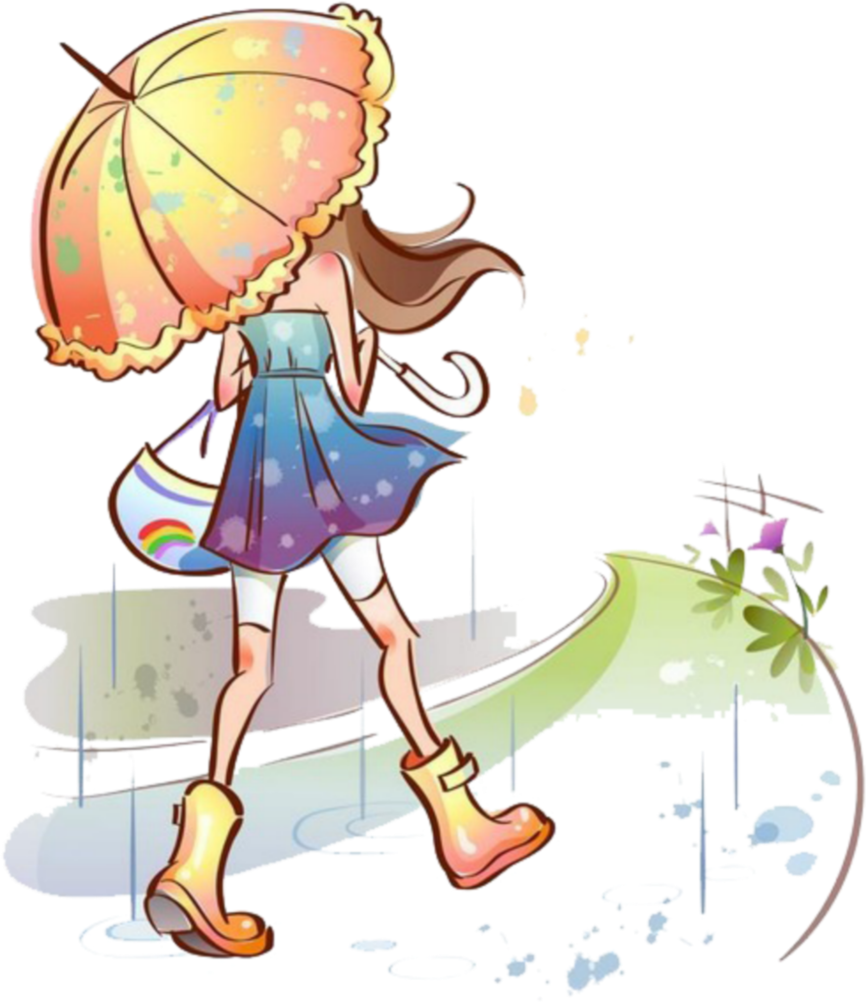 Ftestickers Clipart Girl Umbrella Rain - Leio Respondo E Apago - Png Download (1024x1024), Png Download
