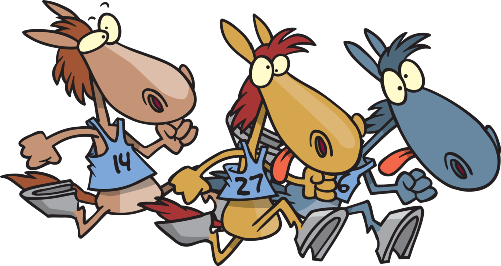 Horse Race Images Cartoon Clipart (1000x531), Png Download