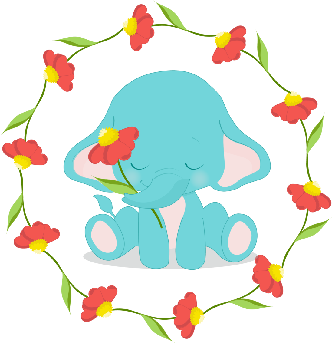 Sublimation Transfer Animal Baby Blue With Flowers - Elephant Clipart (600x600), Png Download