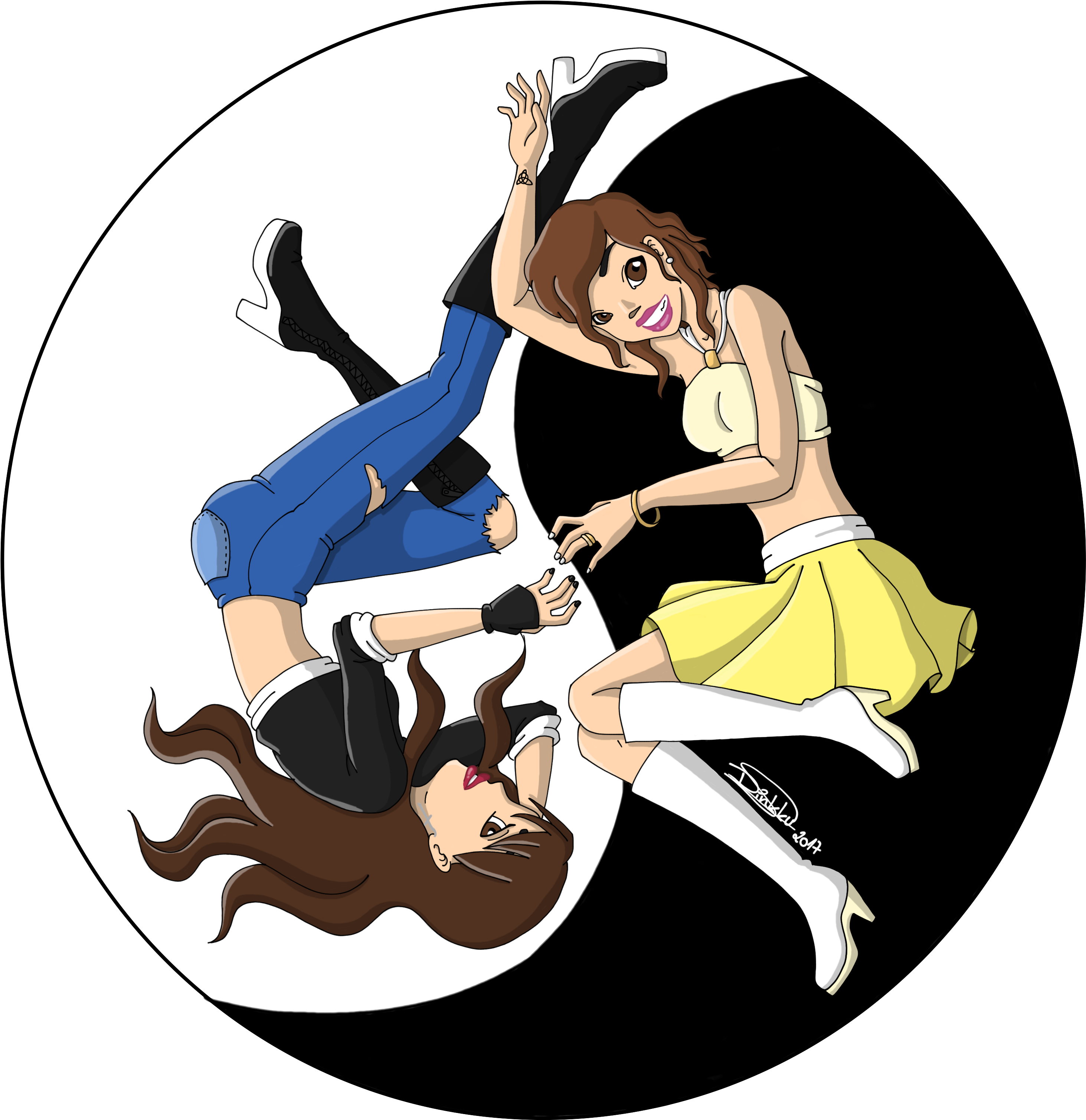 Twin Drawing Realistic - Yin And Yang Clipart (3064x3140), Png Download