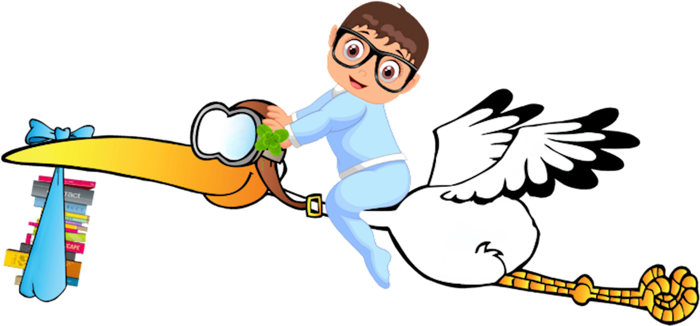 Bücherwurm Baby Storch Junge Aufkleber Süß - Stork & Baby Clipart (1800x853), Png Download