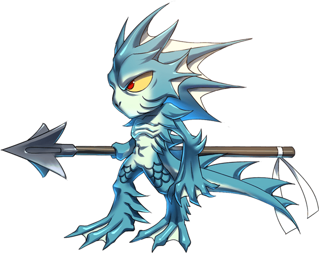 半鱼人士兵 《勇者前线》卡片图鉴半鱼人-069 - Merman Brave Frontier Clipart (684x542), Png Download