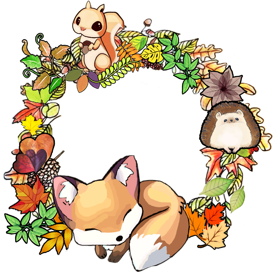 Fall Autumn Squirrel Fox Wreath Leaves - Cartoon Clipart (1024x1024), Png Download