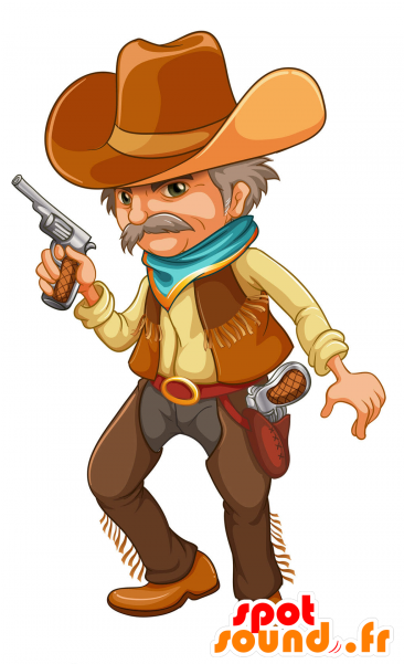 Cowboy Mascot Mustache In Traditional Dress - Cowboy Png Gif Clipart (600x600), Png Download