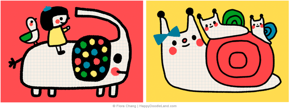 Elephant Ride And Snail Family © Flora Chang - Illustration Clipart (1000x499), Png Download