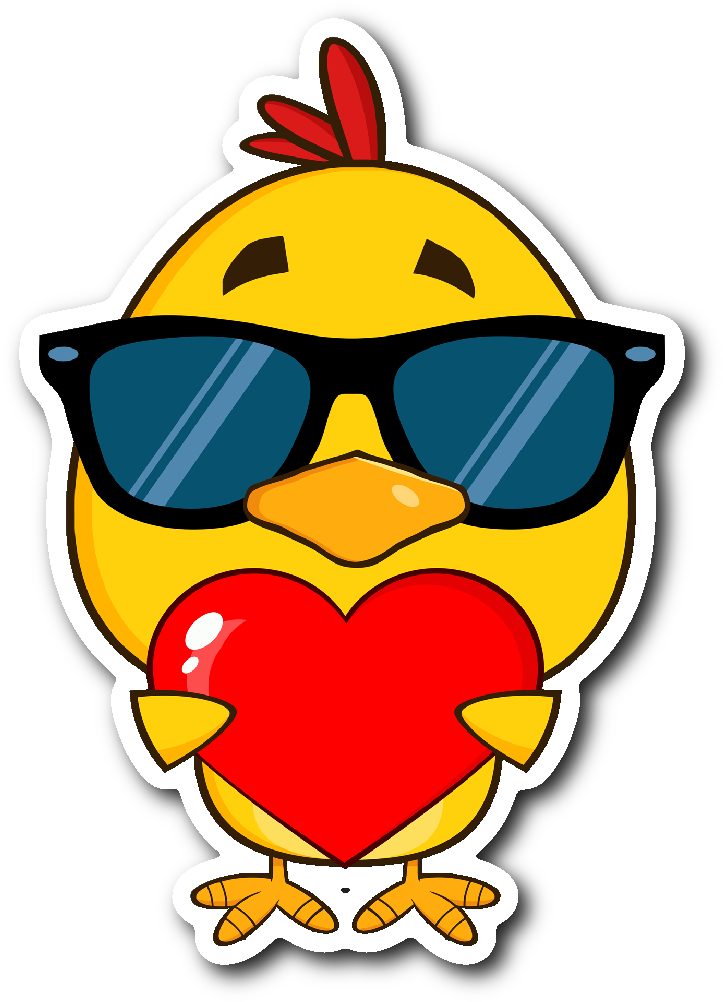 Cute Yellow Chick With Sunglasses And Heart 3" X 4" - Cartoon Chicken In Love Clipart (600x600), Png Download