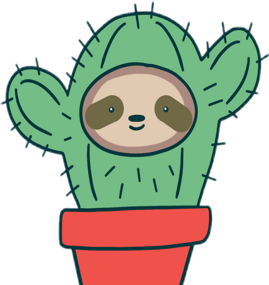 Sloth And Cactus Clipart (1024x1024), Png Download