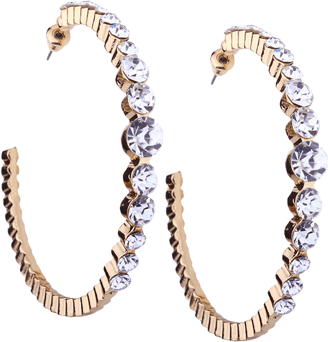 Faux Diamond Inlay Classic Cuff Hoop Earrings Dorado - Earring Clipart (700x931), Png Download