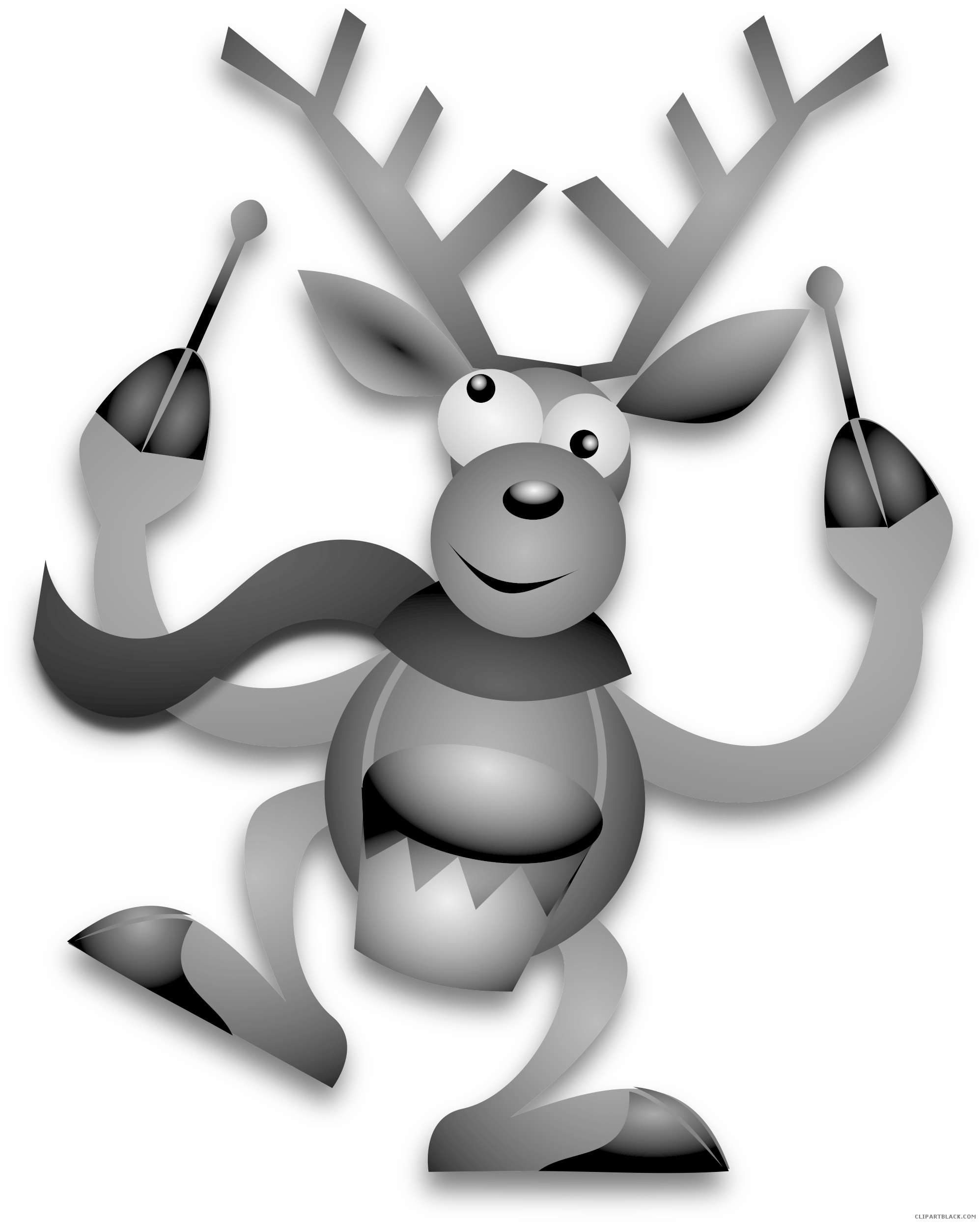Dancing Reindeer Animal Free Black White Clipart Images - Merry Christmas Happy Reindeer Scarf - Png Download (1995x2500), Png Download