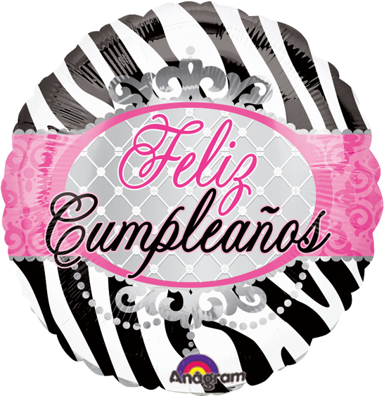 Globo Feliz Cumpleaños - 18" Birthday Zebra Print Balloon - Mylar Balloons Foil Clipart (600x600), Png Download