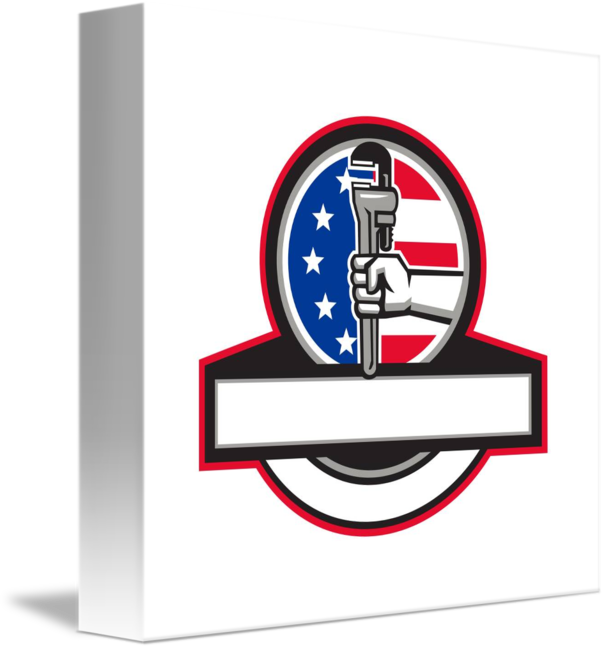 Plumber Hand Holding Pipe Wrench Flag Circle Banne - Plumber Clipart (606x650), Png Download