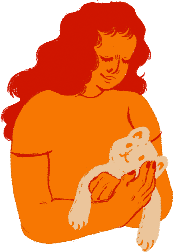 Illustration Of A Woman Holding A Stuffed Cat Clipart (657x938), Png Download